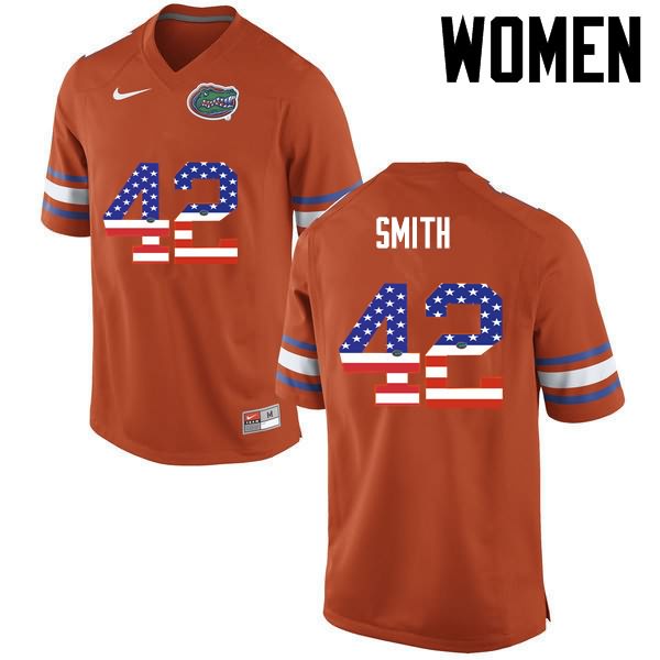 NCAA Florida Gators Jordan Smith Women's #42 USA Flag Fashion Nike Orange Stitched Authentic College Football Jersey RFI5864DF